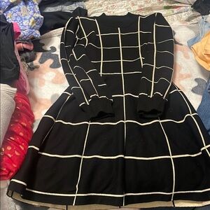 Black and gold Grid Pattern Dress